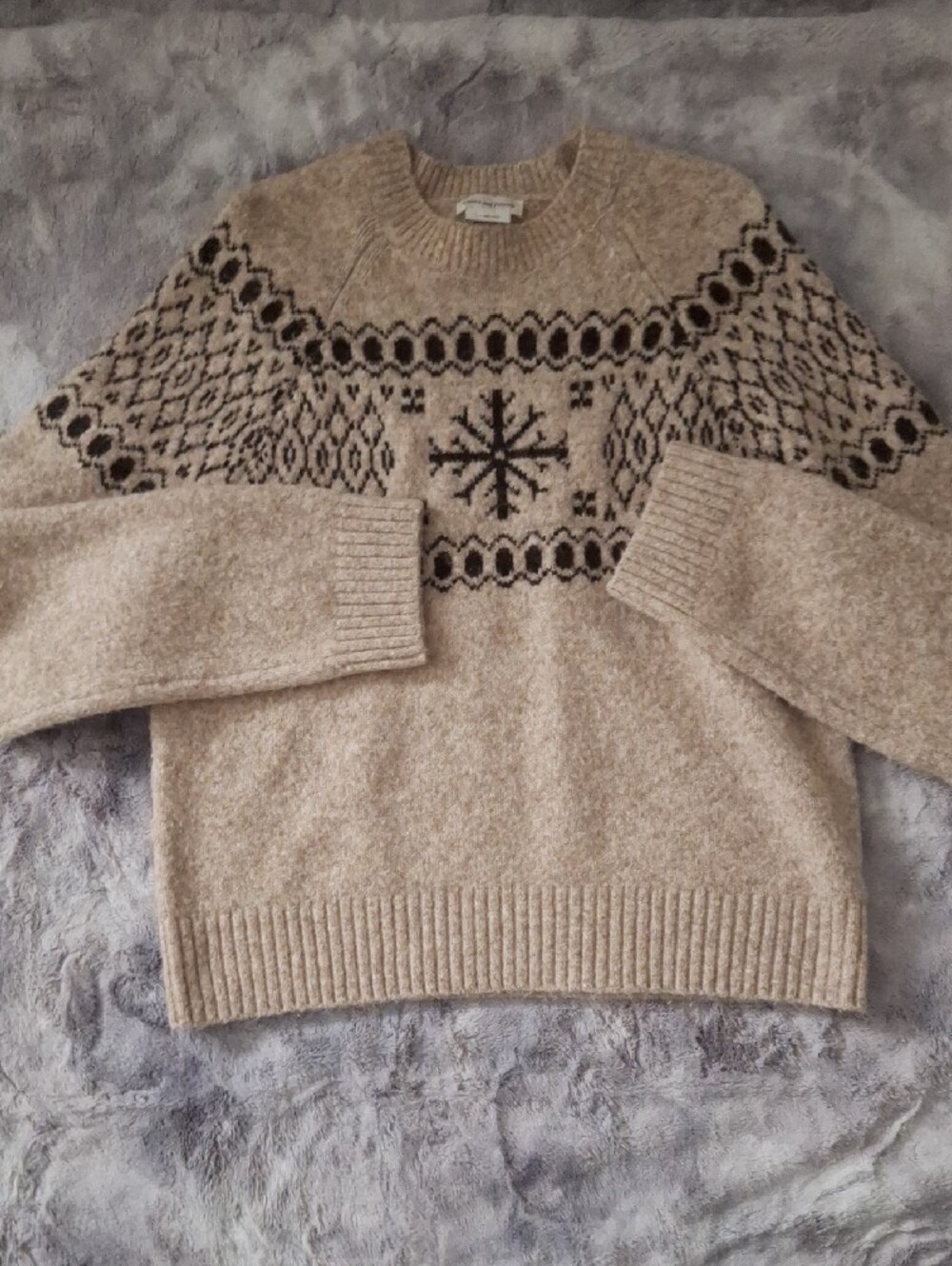 NWOT Lovers + Friends Cream Sweater with Black Fair Isle Aspen Wool Pullover